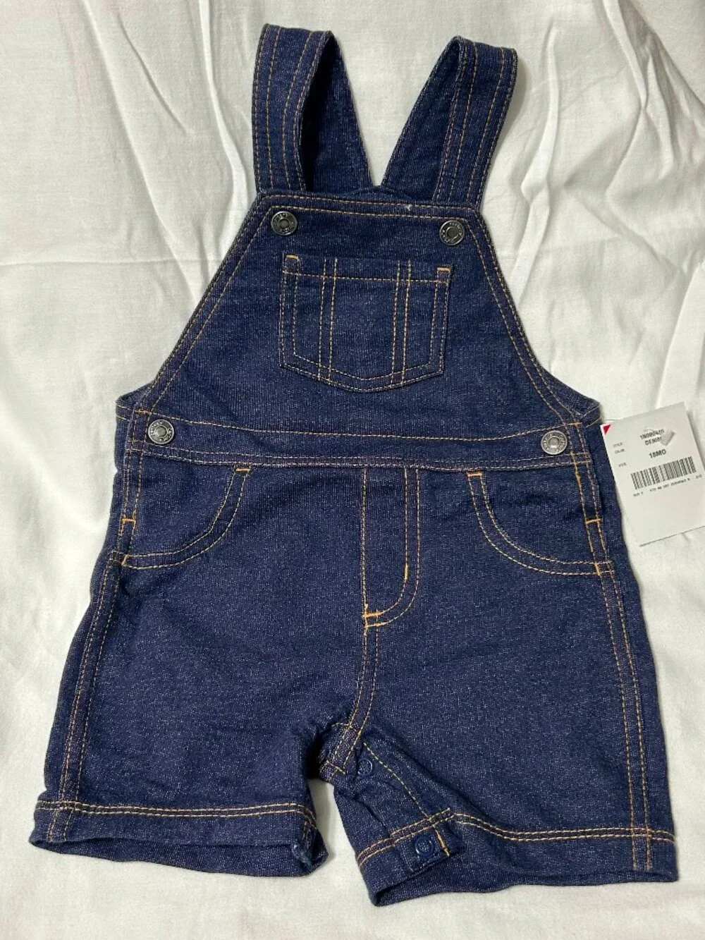 18 month Carter's Light Weight Demin Style Stretch Overall Blue Shorts Pockets